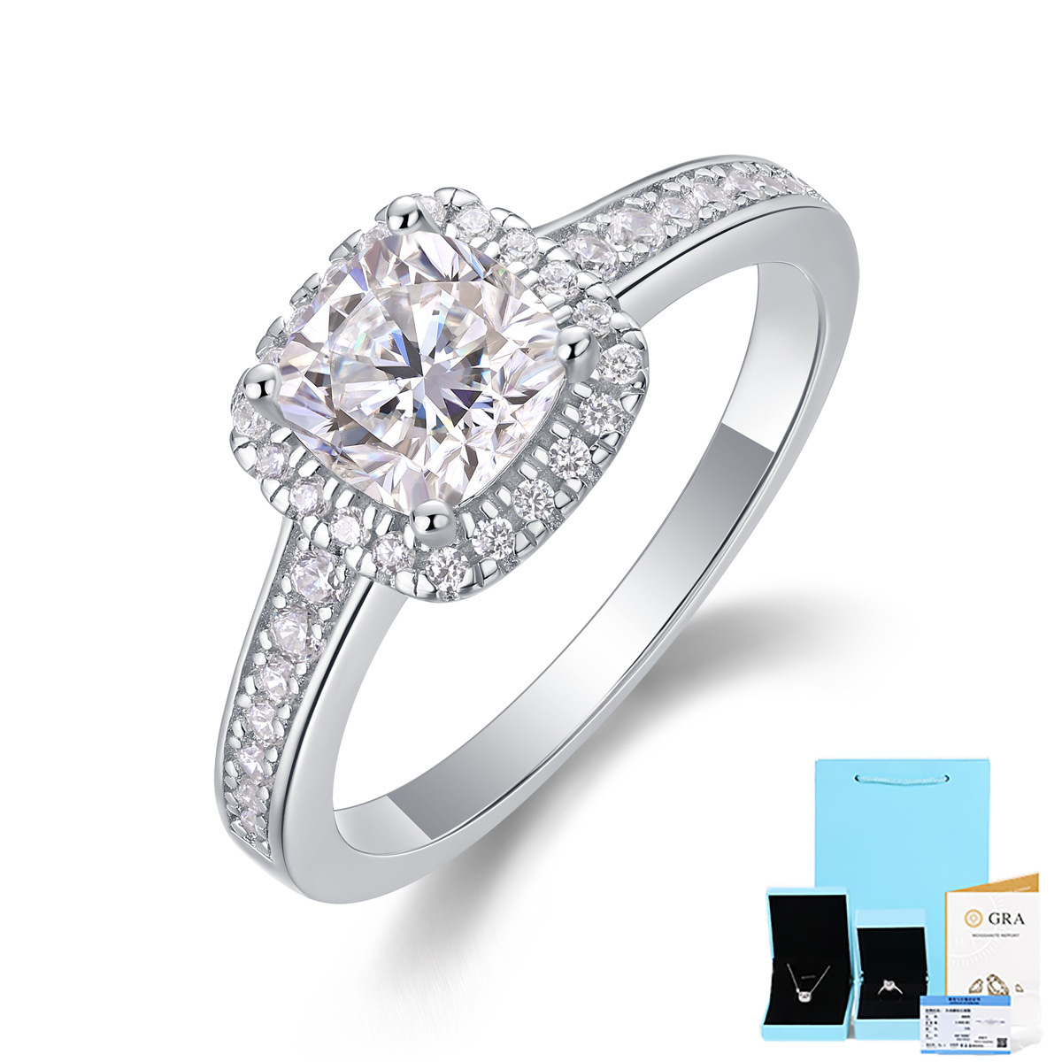 S925 Silver Moissanite Light End Ring, Men Women, No Fade